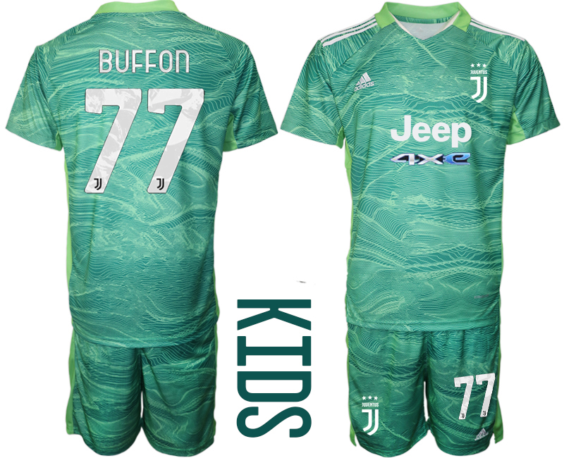 Youth 2021-2022 Club Juventus green goalkeeper #77 Soccer Jersey->youth soccer jersey->Youth Jersey